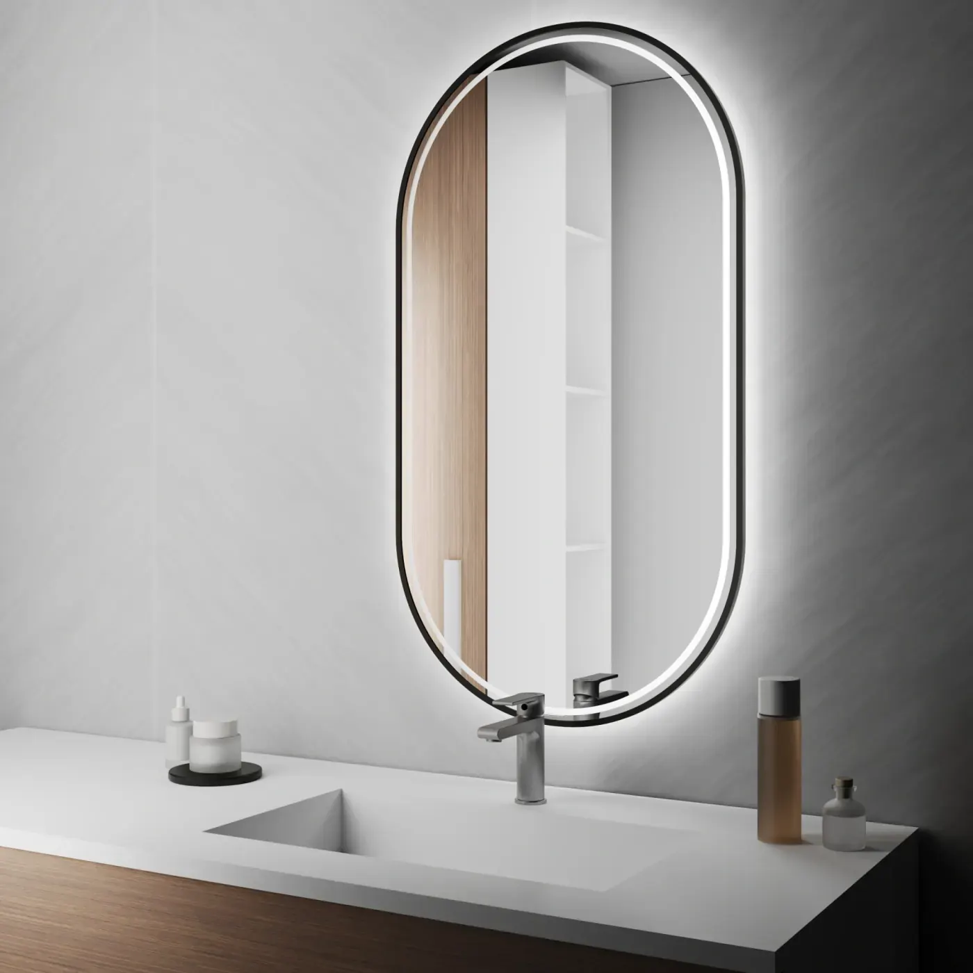 Port Slim Duo Oval — Овальне дзеркало в алюмінієвій рамі
