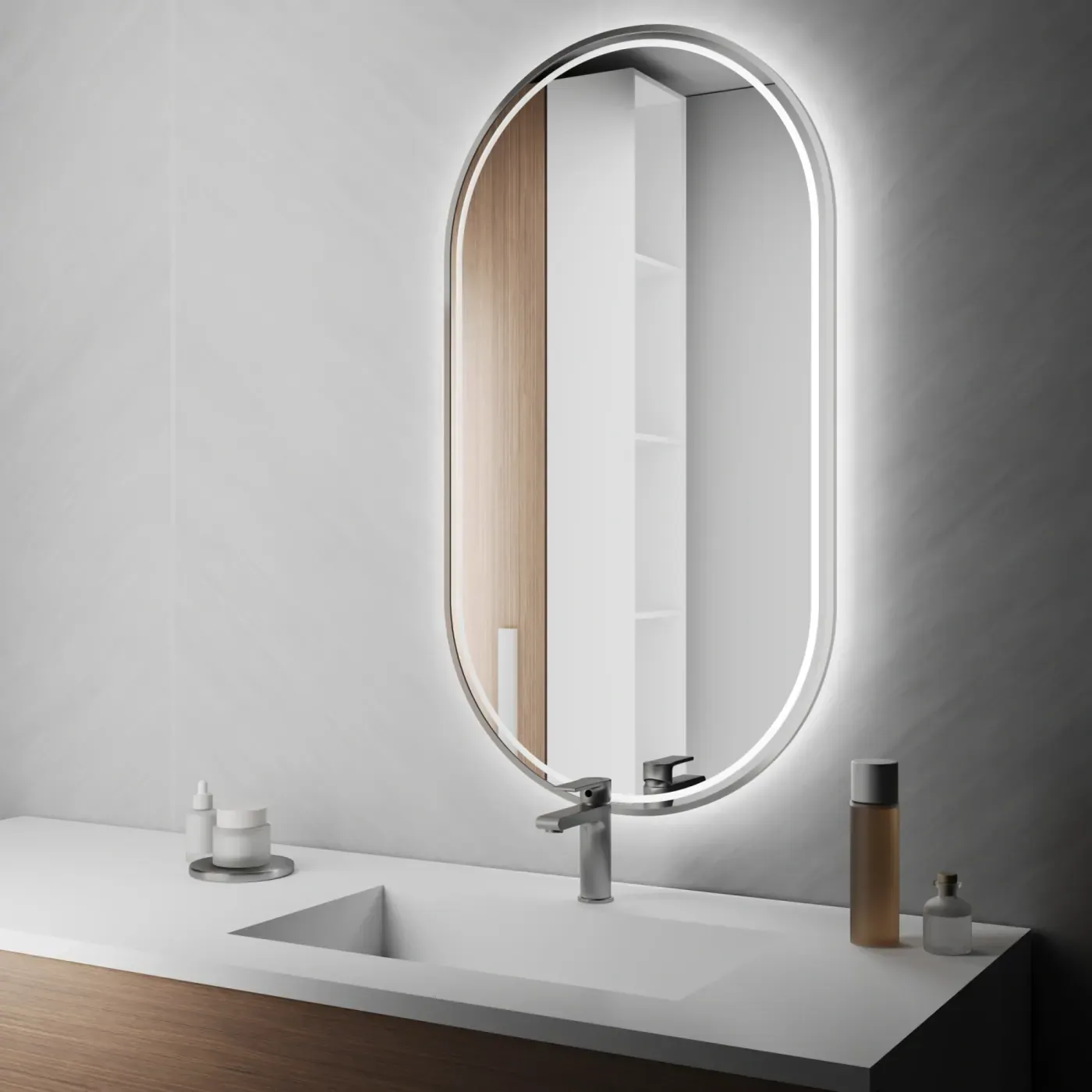 Port Slim Duo Oval — Овальне дзеркало в алюмінієвій рамі