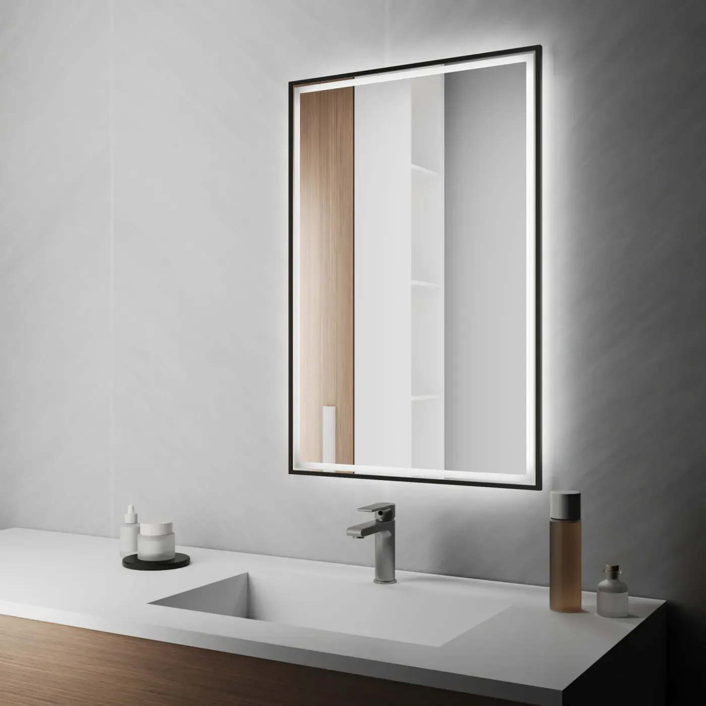 Port Slim Duo Rect — Прямокутне дзеркало в алюмінієвій рамі