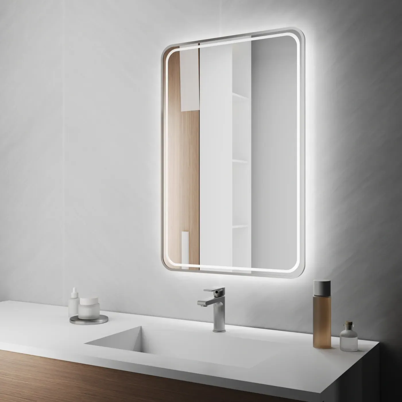 Port Slim Duo Soft — Дзеркало із заокругленими кутами в алюмінієвій рамі