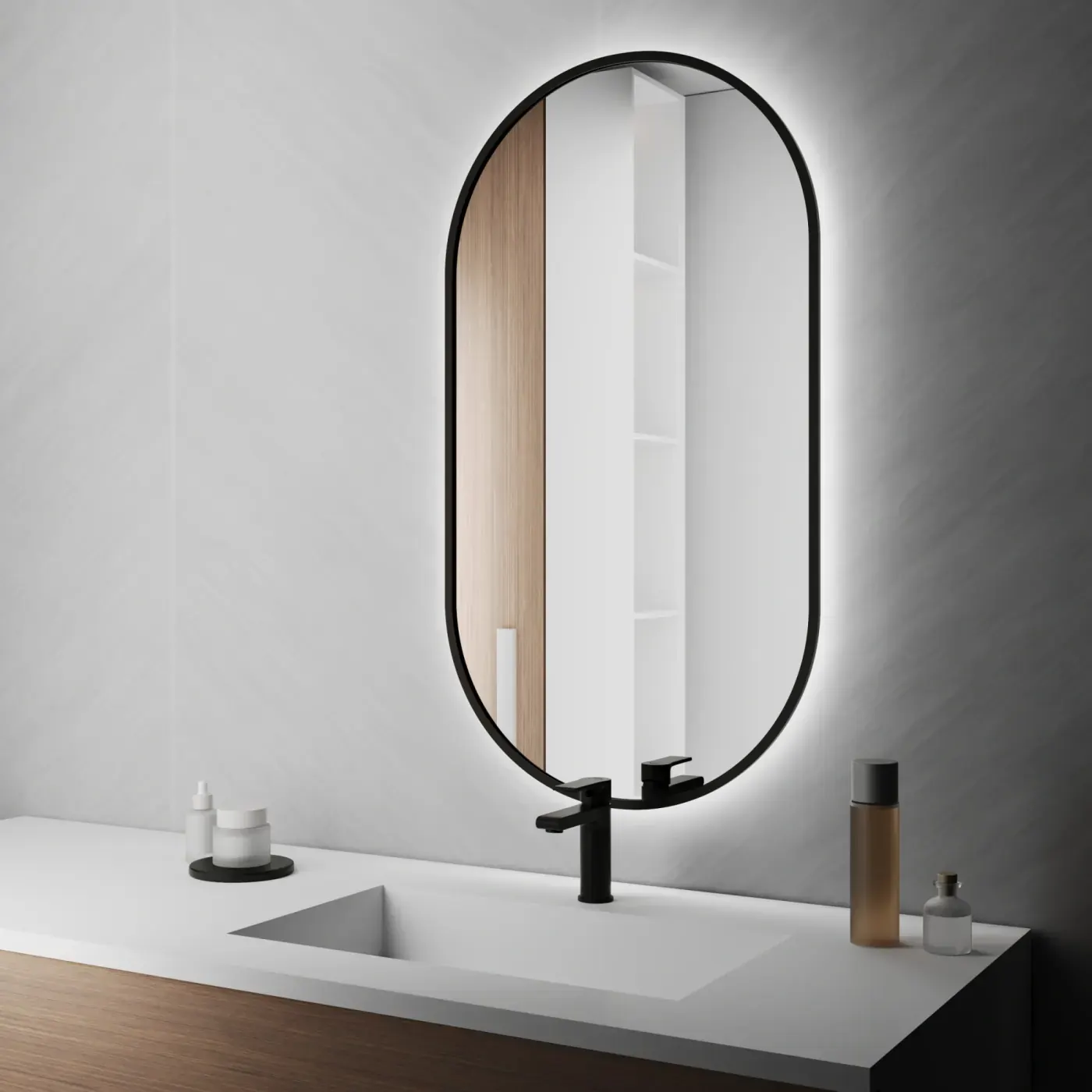 Port Slim Oval — Овальне дзеркало в алюмінієвій рамі