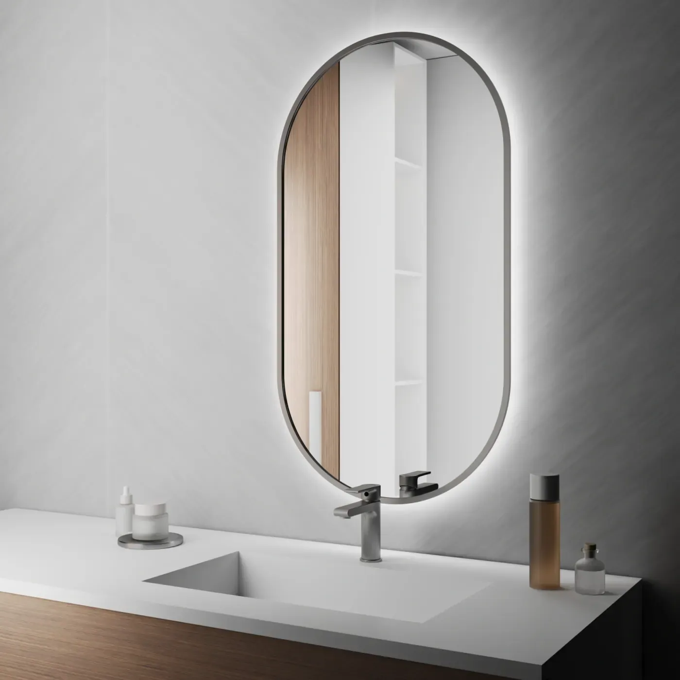 Port Slim Oval — Овальне дзеркало в алюмінієвій рамі