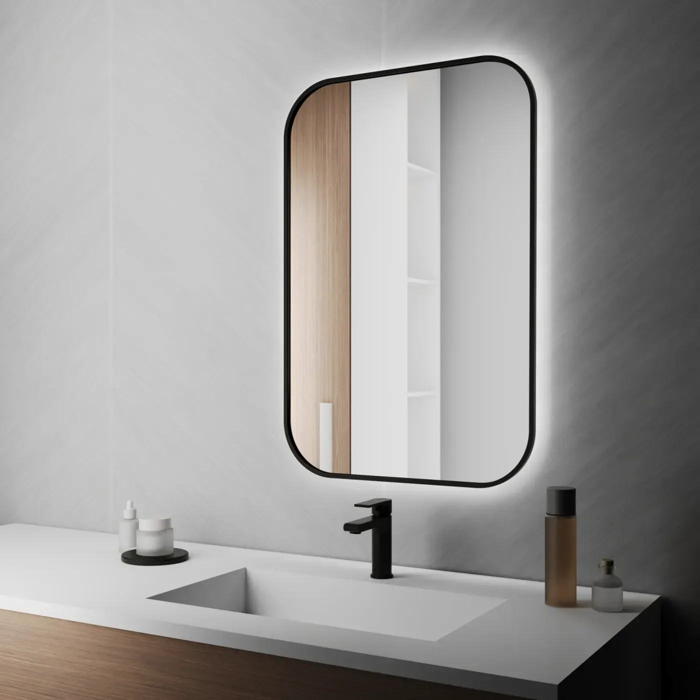 Port Slim Soft — Дзеркало із заокругленими кутами в алюмінієвій рамі