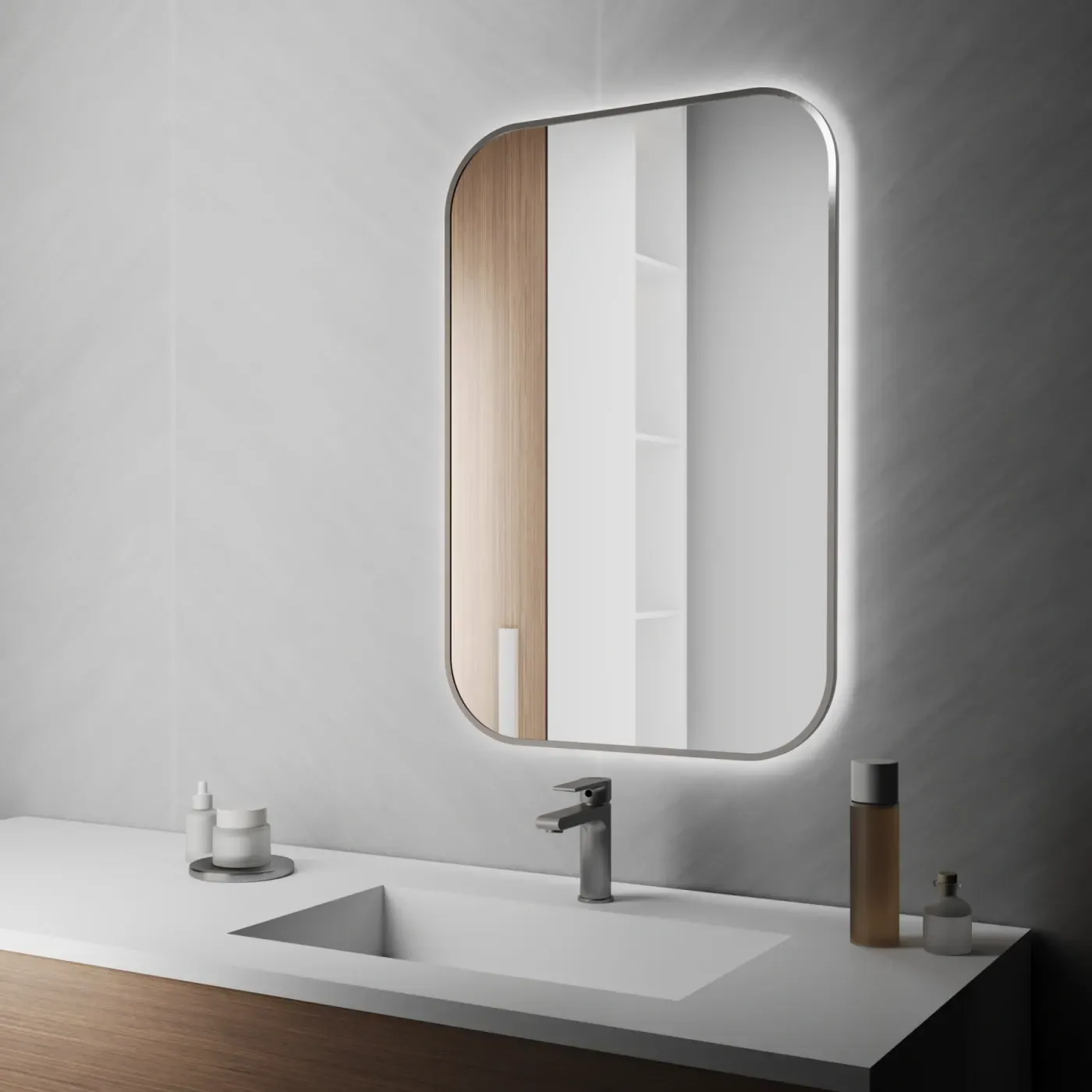 Port Slim Soft — Дзеркало із заокругленими кутами в алюмінієвій рамі